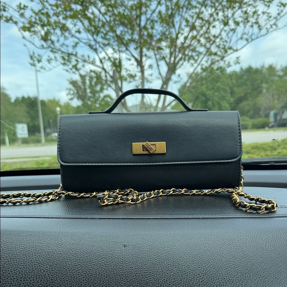 Steve Madden Black Mini Top-Handle Crossbody with Gold Chain